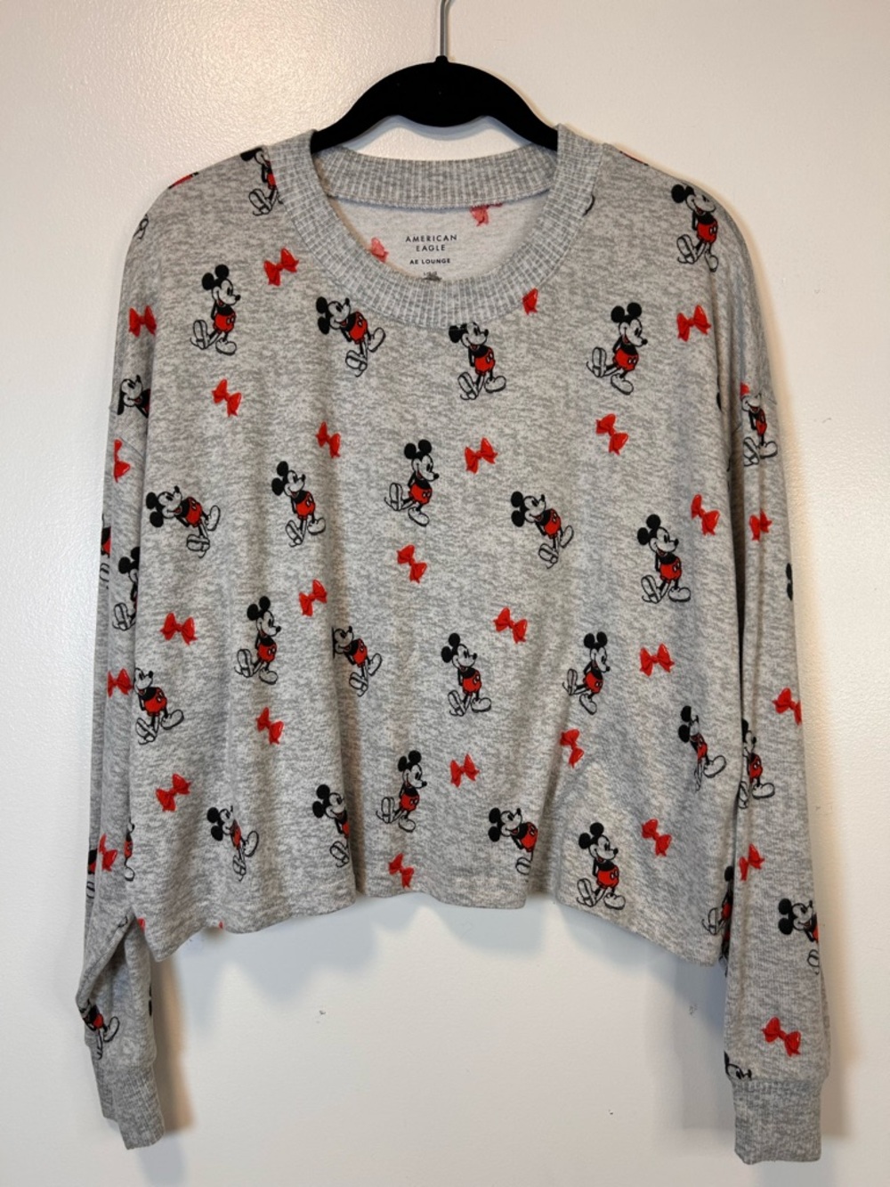 American Eagle Grey Mickey Mouse with Red Bows Lounge Pullover Women’s Large